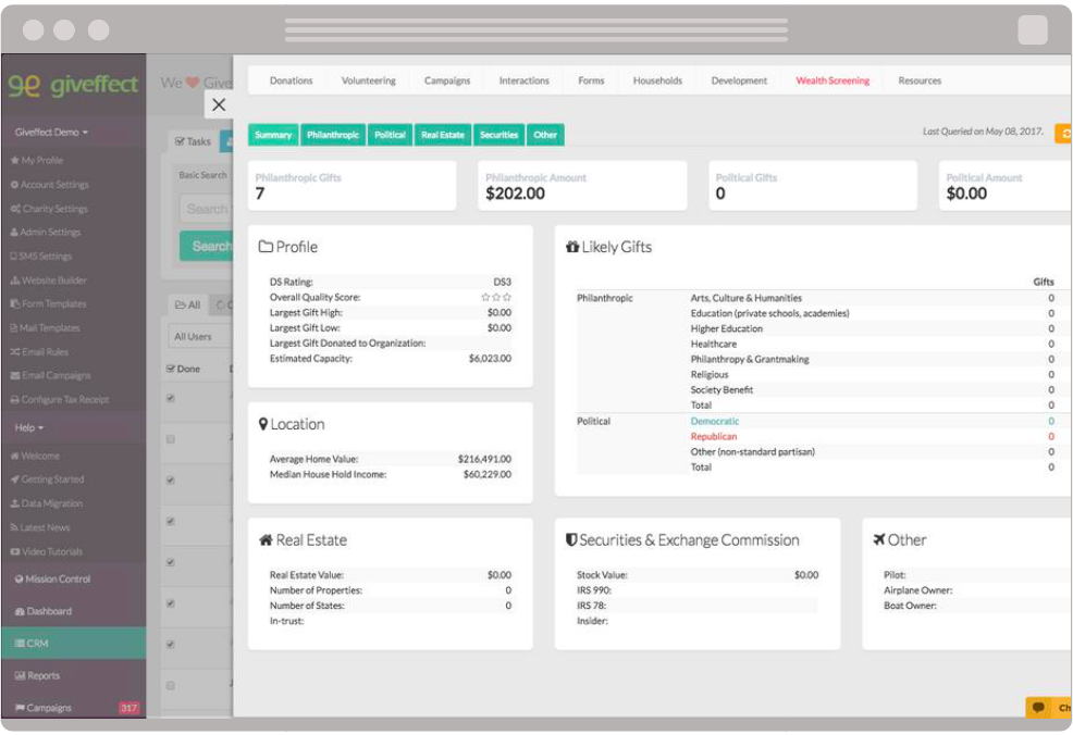 Image of Giveffect wealth screening example