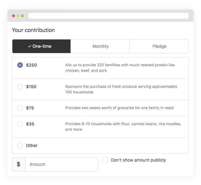 Giveffect's Donation Tier View