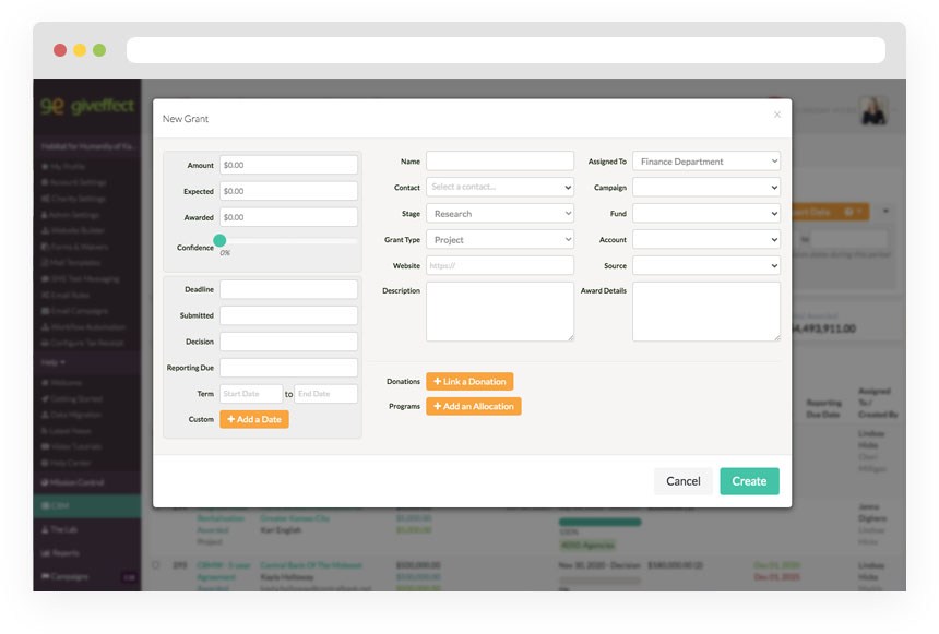 Grant tracking form