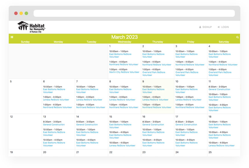 Example of Online Volunteer Calendar Tool