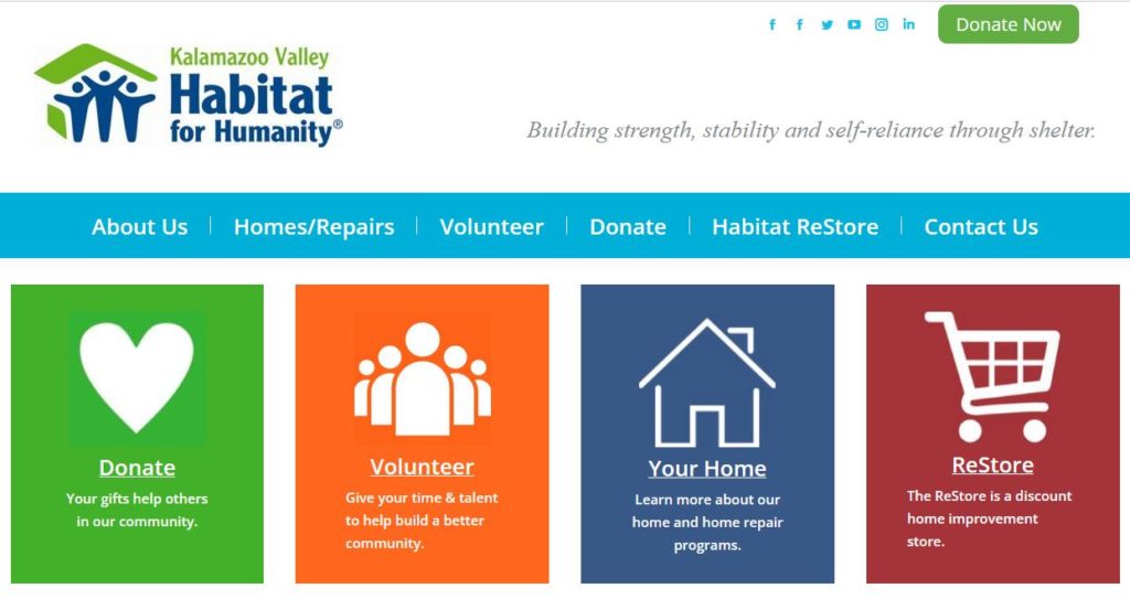 Example of Kalamazoo Habitat for Humanity's online donation page for nonprofit online fundraising