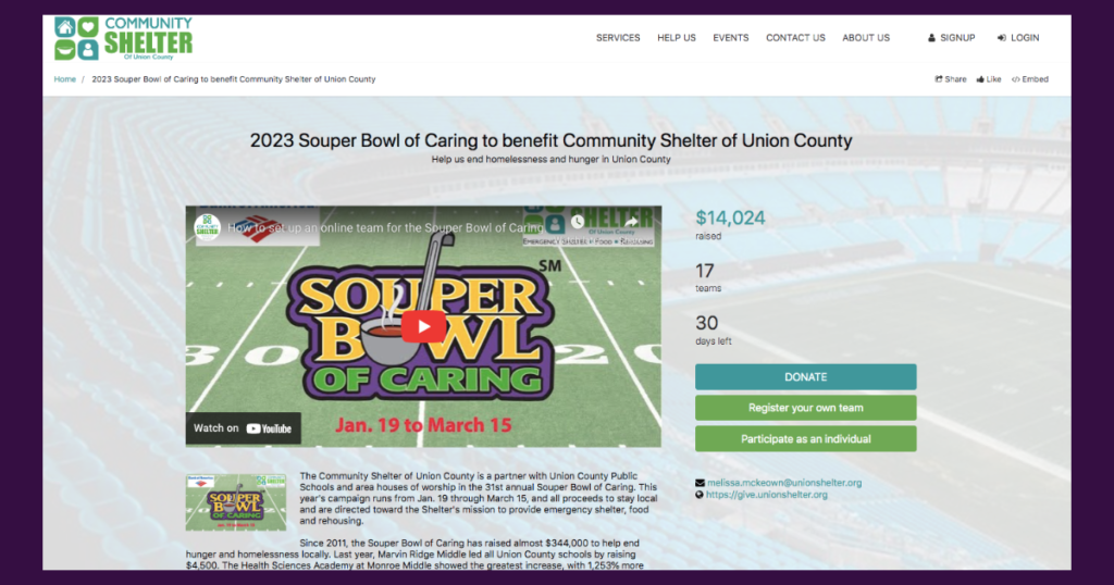 Screenshot of a Spring Fundraising Event Campaign page created with Giveffect
