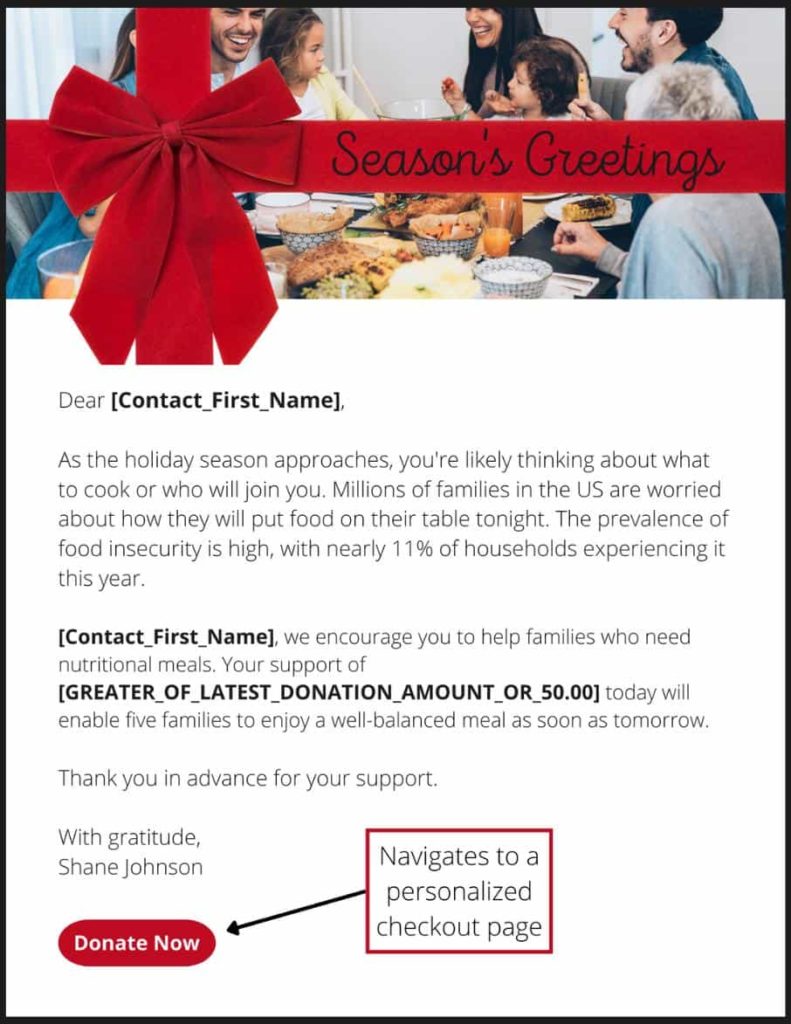 Example of a Giveffect personalized holiday giving season appeal that uses automation to scale personalization