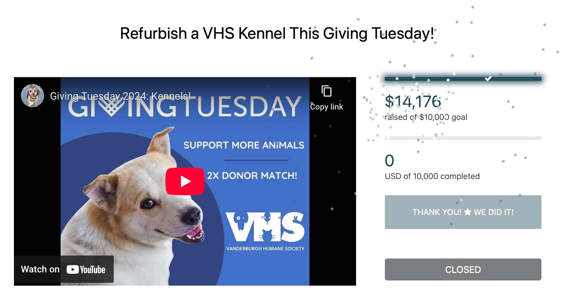 Vanderburgh Humane Society exceeds their goal on Giving Tuesday.
