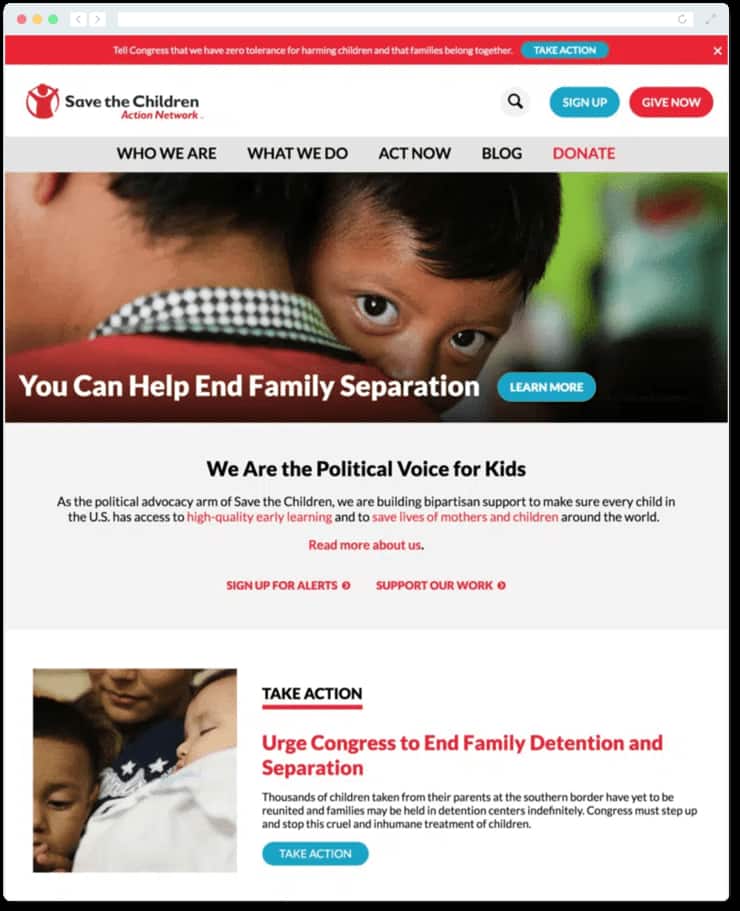 Save the Children Action Network’s homepage